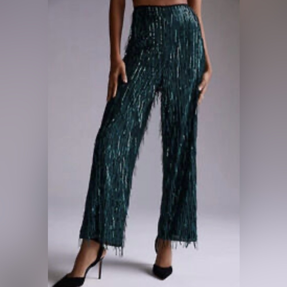 Anthropologie Maeve Fringed Sequin
Wide Leg Pants NWT size 12 MSRP $180